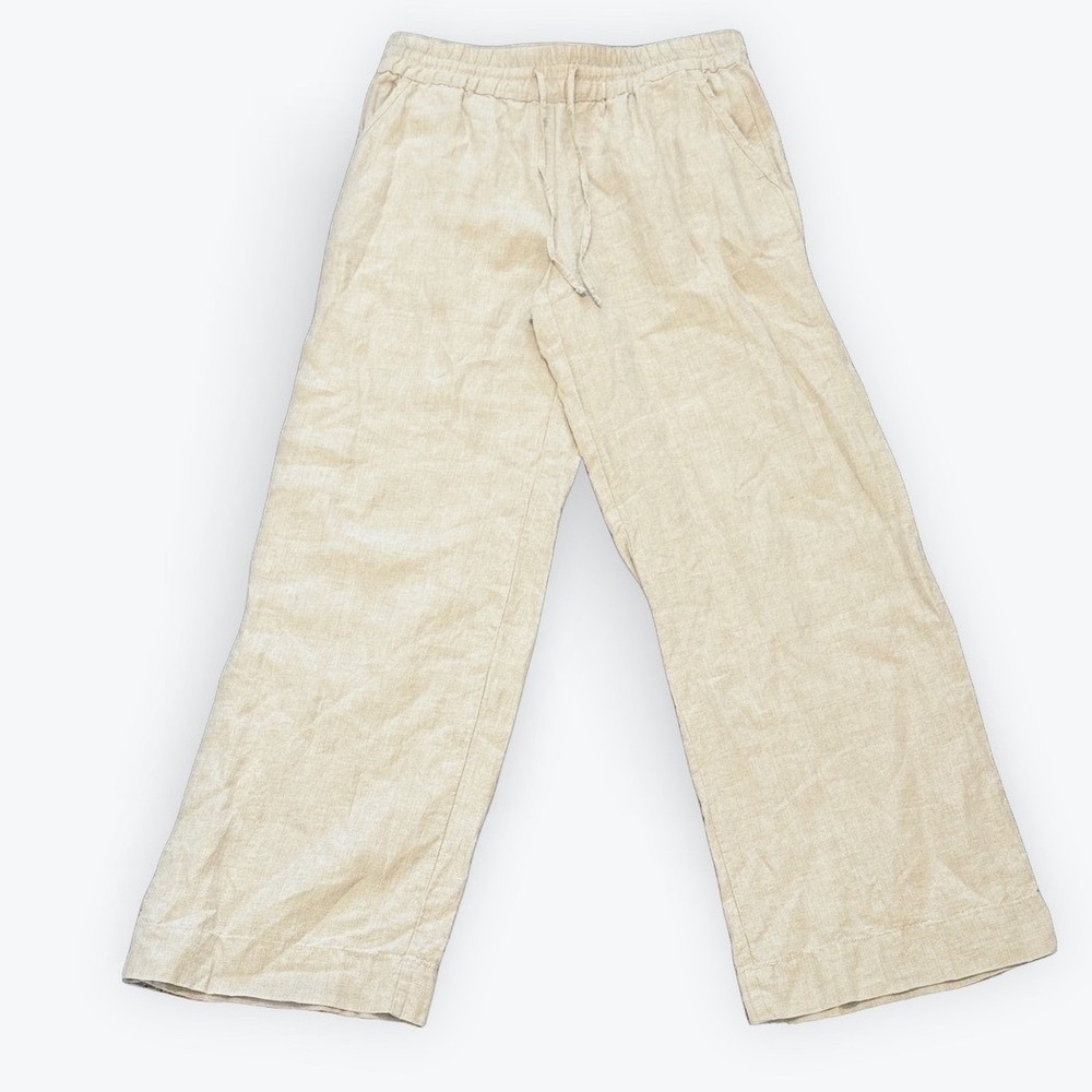 Tommy Bahama Two Palms Wide Leg Linen Pants Beige Oatmeal Drawstring Small S
